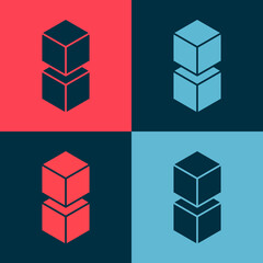 Pop art Blockchain technology icon isolated on color background. Cryptocurrency data. Abstract geometric block chain network technology business. Vector.