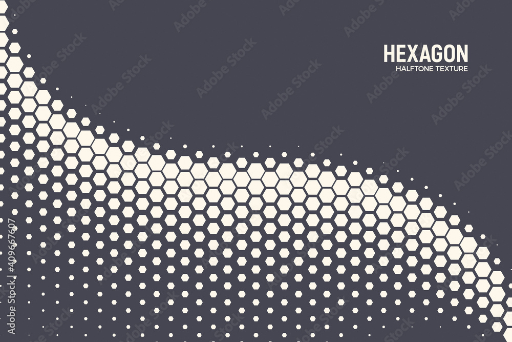 Poster vector geometric halftone hexagon shapes technology oscillation wave abstract background. hexagonal 