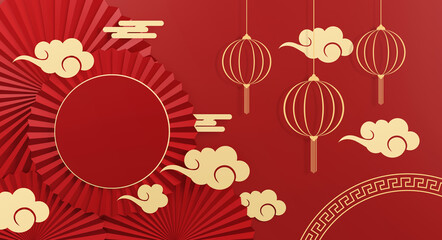 Fototapeta na wymiar happy chinese new year banner design. space for text. 3D illustration