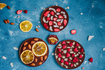 Diet dark chocolate without sugar based on cocoa and stevia with the addition of freeze-dried...