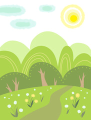 stylized summer forest landscape in bright colors