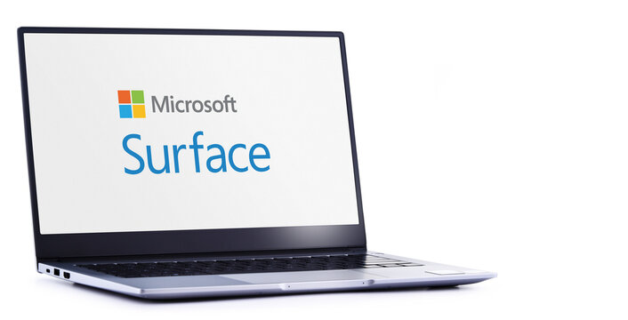 Laptop computer displaying logo of Microsoft Surface