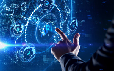 API - Application Programming Interface. Software development tool. Business, modern technology, internet and networking concept.