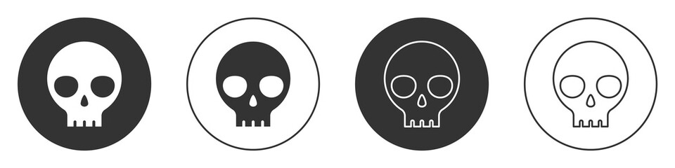 Black Human skull icon isolated on white background. Circle button. Vector.