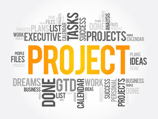 PROJECT word cloud collage, business concept background
