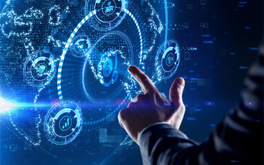 Cyber security data protection business technology privacy concept. Young businessman  select the...