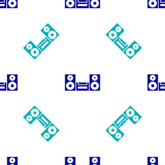 Blue Home stereo with two speaker s icon isolated seamless pattern on white background. Music system. Vector.