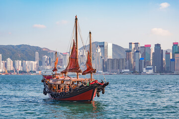 Retro small ship in Hong Kong harbour.