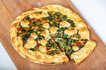 Vegetable Tart, puff pastry, chard, carrot, onion, garlic and red peppers