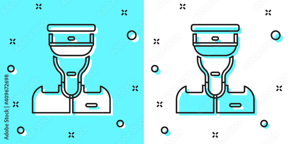 Poster black line train conductor icon isolated on green and white background. random dynamic shapes. vecto