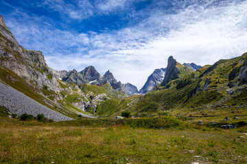 Waterfall in Vanoise national Park valley, French alps