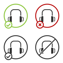 Black Winter headphones icon isolated on white background. Earmuffs sign. Circle button. Vector.