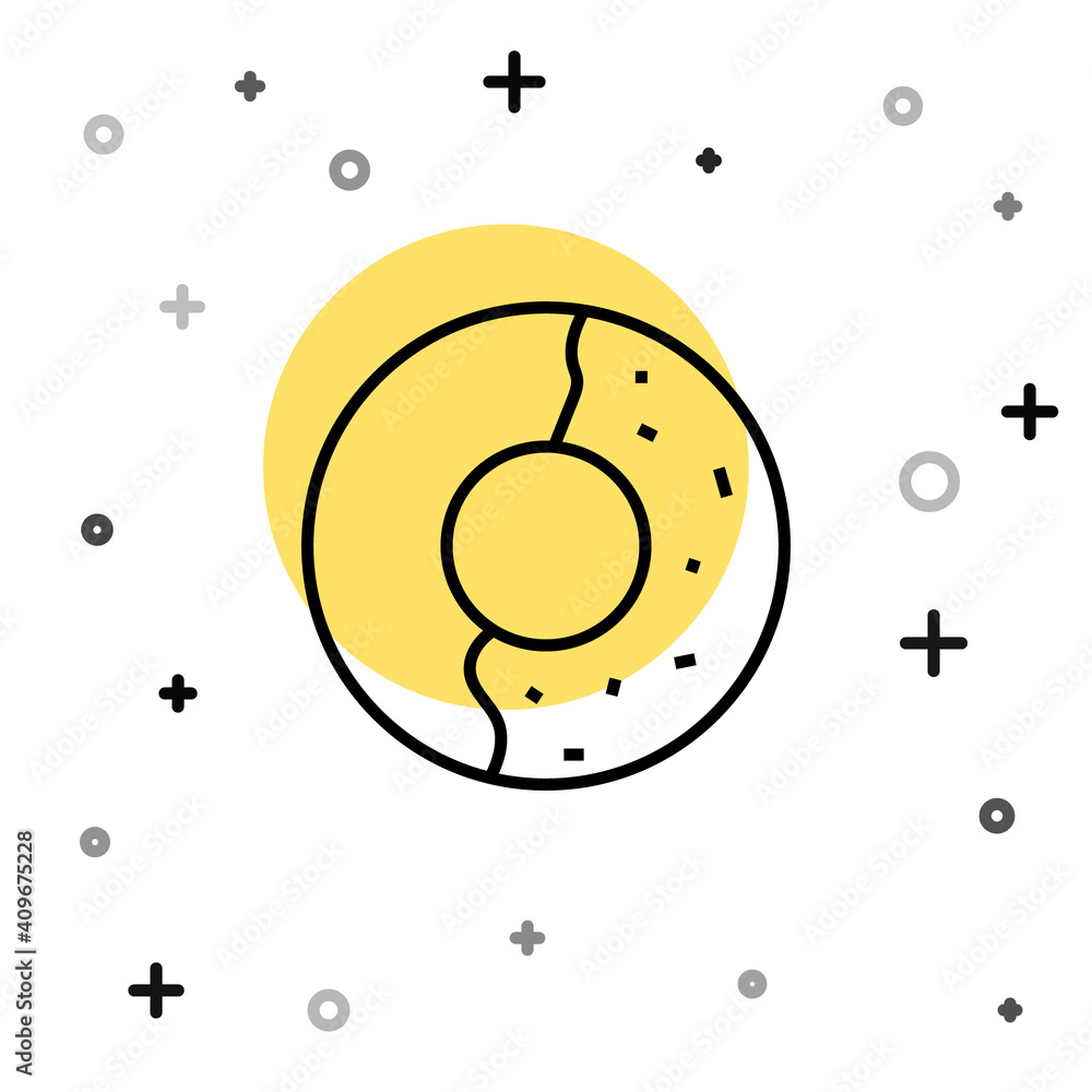 Poster black line donut with sweet glaze icon isolated on white background. random dynamic shapes. vector i