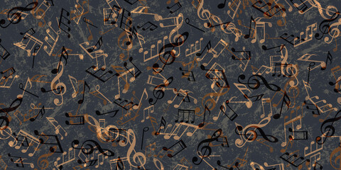 Black musical background. Musical abstract notes.Retro banner.Vector illustration.	
