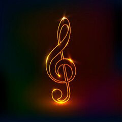 Naklejka premium Neon treble clef.neon musical note. Vector illustration.