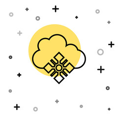 Black line Cloud with snow icon isolated on white background. Cloud with snowflakes. Single weather icon. Snowing sign. Random dynamic shapes. Vector.