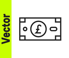 Black line Pound sterling money icon isolated on white background. Pound GBP currency symbol. Vector.