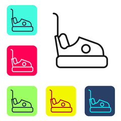 Black line Bumper car icon isolated on white background. Amusement park. Childrens entertainment playground, recreation park. Set icons in color square buttons. Vector.