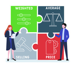 Flat design with people. WASP - Weighted Average Selling Price acronym, business concept background.   Vector illustration for website banner, marketing materials, business presentation, online 