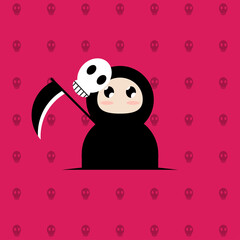 vector illustration of cute cartoon child in grim reaper costume
