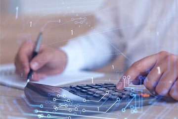 A research and development specialist computing the data to create a new approach to develop high...