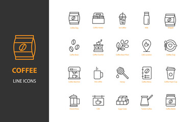 set of coffee thin line icon, drinks, cafe