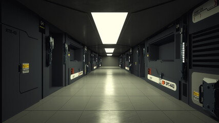Fototapeta premium 3d render. Futuristic hallway. Concept of modern architecture and interior spaceship