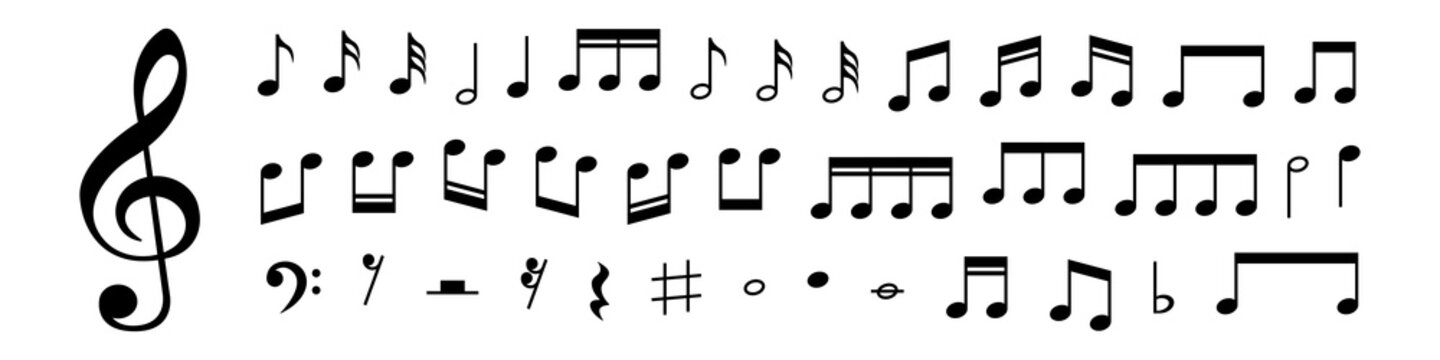Collection of Music notes. Musical key signs. Vector symbols on white background. Vector illustration. EPS 10