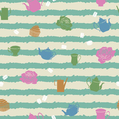 Vector colorful garden tea party seamless pattern background. Perfect for fabric, scrapbooking, wrap paper, wallpaper projects.