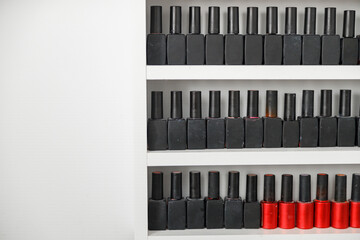 nail polish bottles at beauty salon