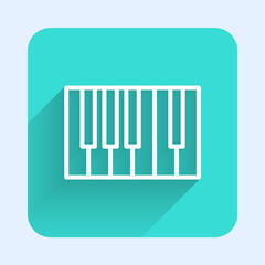 White line Grand piano icon isolated with long shadow. Musical instrument. Green square button. Vector.