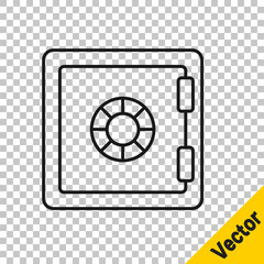 Black line Safe icon isolated on transparent background. The door safe a bank vault with a combination lock. Reliable Data Protection. Vector.