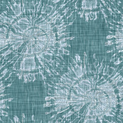 Aegean teal mottled seashell linen texture background. Summer coastal living style 2 tone fabric effect. Sea green wash distressed grunge material. Decorative shell motif textile seamless pattern
