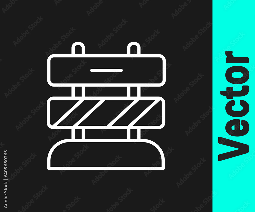 Poster white line end of railway tracks icon isolated on black background. stop sign. railroad buffer end t