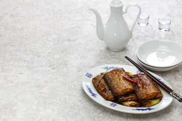braised hairtail fish in soy sauce, chinese cuisine