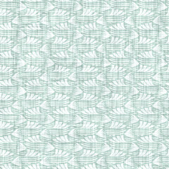 Aegean teal mottled geo patterned linen texture background. Summer coastal living style home decor fabric effect. Sea green wash grunge distressed geometric grid. Decorative textile seamless pattern
