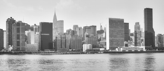 Black and white picture of New York City skyline, USA.