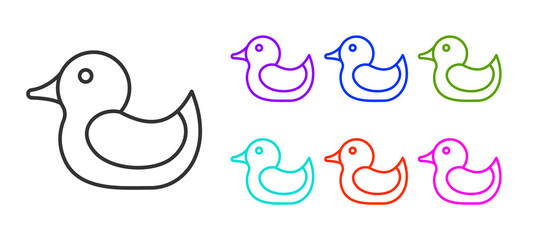 Naklejka premium Black line Rubber duck icon isolated on white background. Set icons colorful. Vector.