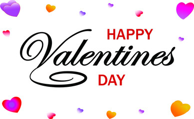 Happy Valentine's Day text, hand lettering typography poster with beautiful hearts on white background. Vector illustration. Wallpaper, romantic quote, postcard, flyers, posters, invitation brochures,
