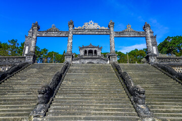 Imperial Khai Dinh Tomb in Hue city, Vietnam. A UNESCO World Heritage Site. Beautiful day with blue sky