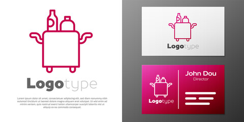Logotype line Trolley for food and beverages icon isolated on white background. Logo design template element. Vector.