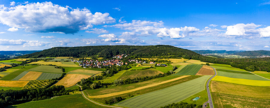 Aerial view, Agricultural growing area, Eggolsheim municipality, Franconia, Bavaria, Germany,