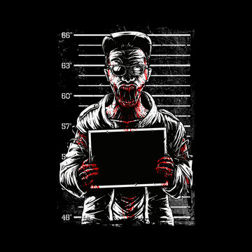 Zombie mugshot photo shot graphic illustration vector art t-shirt design