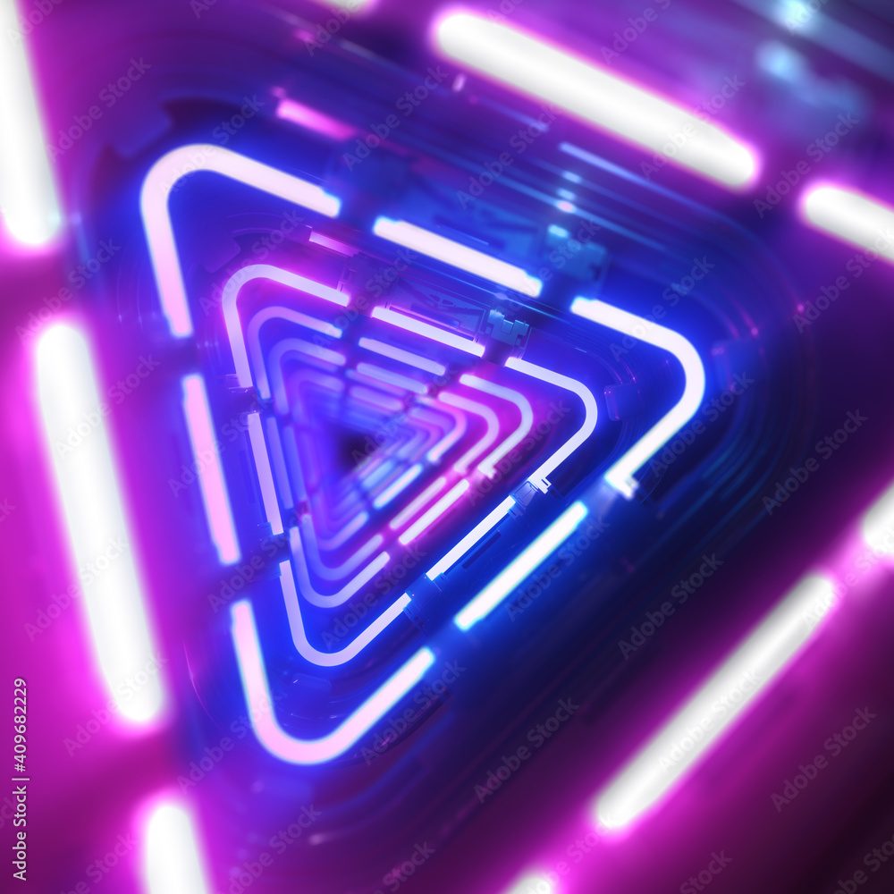 Aufkleber futuristic glowing neon triangle tunnel background. bright colorful abstract tech graphic. glowing n