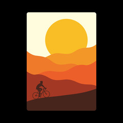 Mountain biker sunset graphic illustration vector art t-shirt design