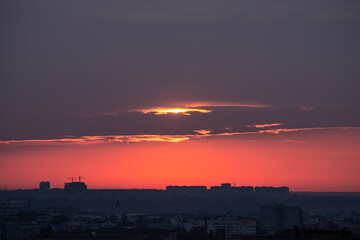 Fototapeta na wymiar Beautiful orange sunset over the city of Ryazan in summer