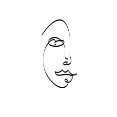 Continuous line woman portrait pictured on an abstract background