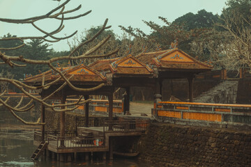 Fototapeta premium Ancient Tu Duc royal tomb and Gardens Of Tu Duc Emperor near Hue, Vietnam. A Unesco World Heritage Site