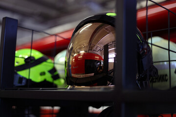 Fire in an apartment building, firefighters arrived in fire trucks and extinguish the fire