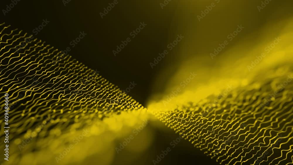 Aufkleber yellow moving waves with camera movement motion graphic background. abstract digital field with rand
